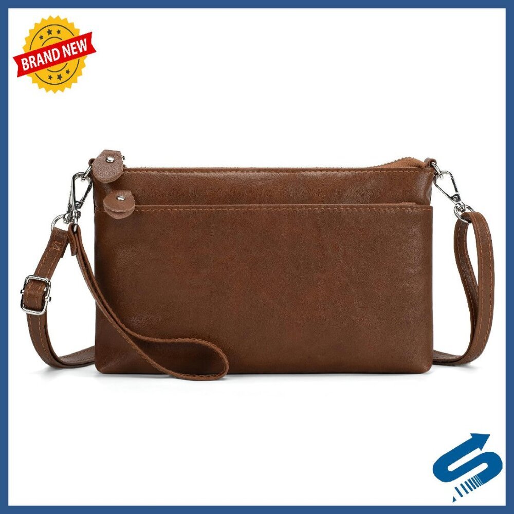 Genuine Leather RFID Blocking Crossbody Clutch Wristlet Purse Women